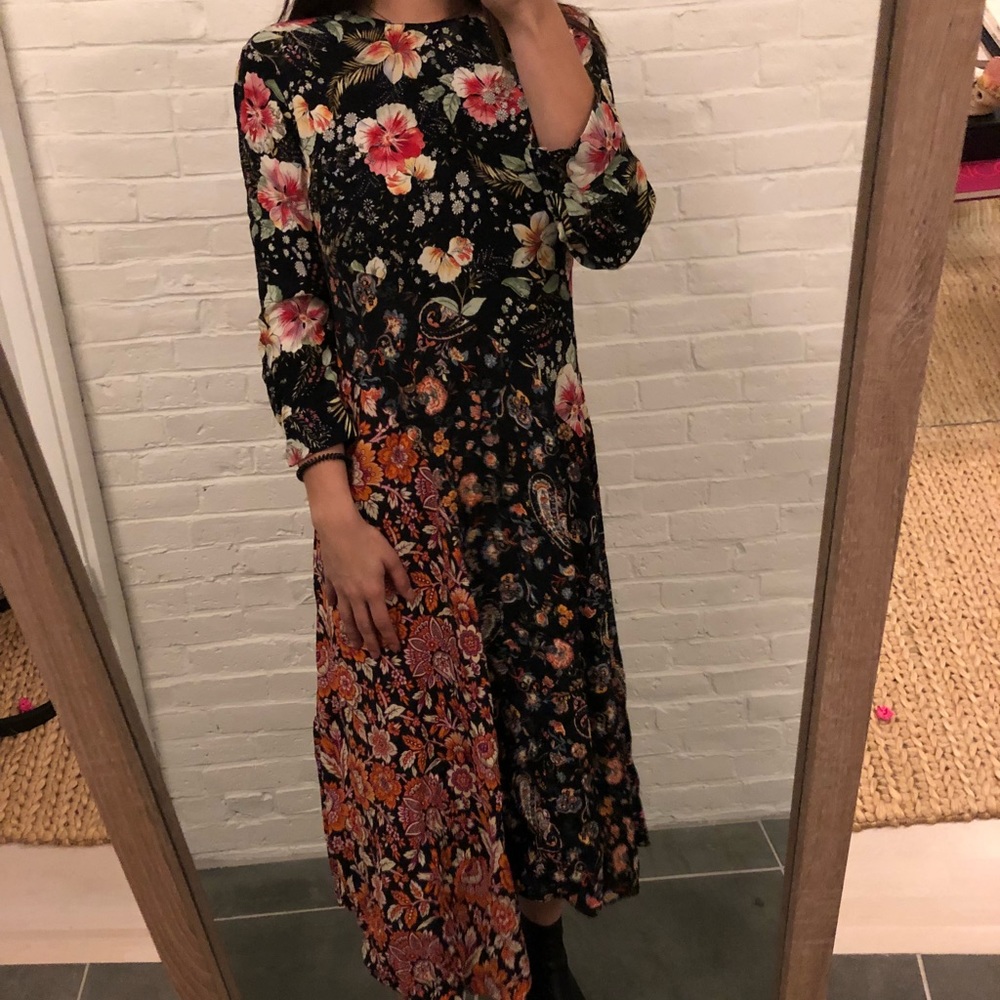 ZARA mixed print floral maxi dress sz S